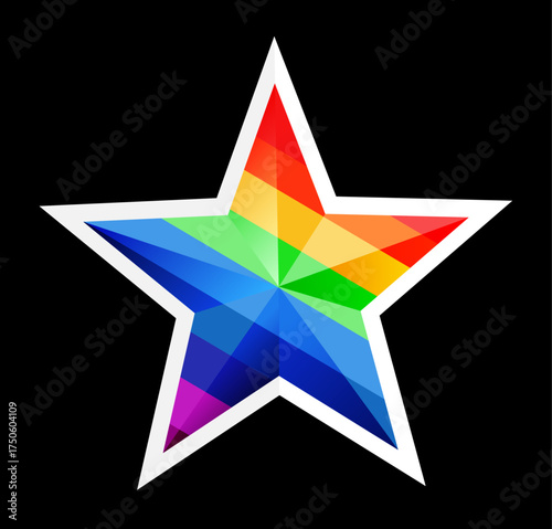 Colorful Geometric Low Poly Star Shape Symbol Icon Design, . The star is filled with a spectrum of rainbow colors, creating a visually appealing and eye catching graphic element. 