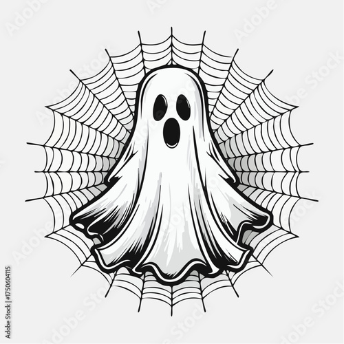 ghost outline, spider web, halloween clipart
