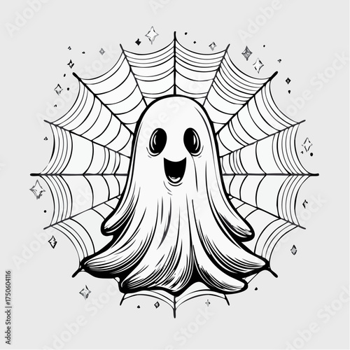 ghost outline, spider web, halloween clipart