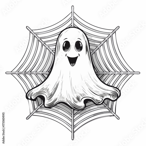 ghost outline, spider web, halloween clipart