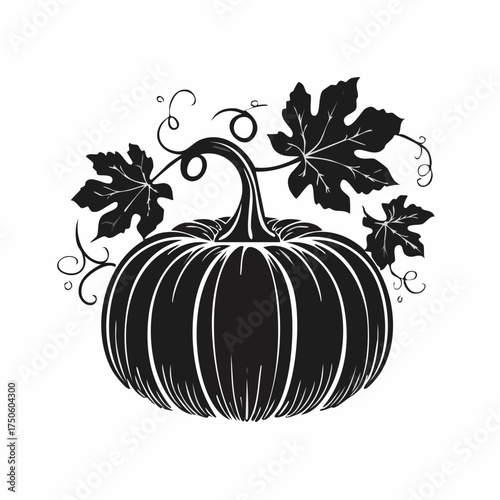 Pumpkin Silhouette Clipart with Leaf Vine