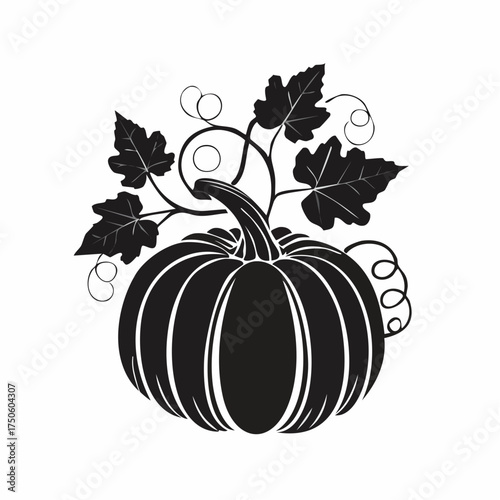 Pumpkin Silhouette Clipart with Leaf Vine