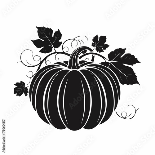 Pumpkin Silhouette Clipart with Leaf Vine