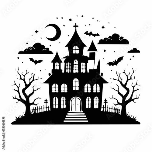 Haunted House Halloween Scene Silhouette