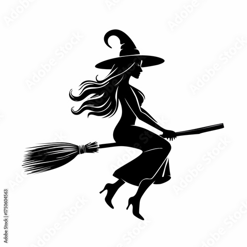 Halloween Witch on Broom Silhouette SVG