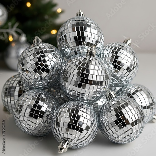 Sparkling Silver Disco Balls - Festive Christmas Ornaments for Holiday Decor.