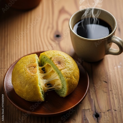 Warm Coffee and Stuffed Bread - A Cozy Morning Treat.