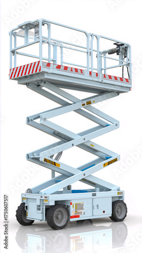 Modern Scissor Lift at Work: A sturdy, metallic scissor lift stands tall, showcasing its robust construction and efficient design ready for work.