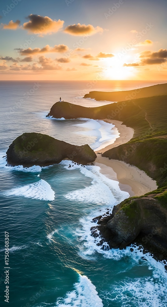 Fototapeta premium Coastal Serenity - A Breathtaking Ocean View at Sunset.