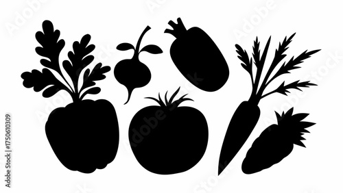 Fresh vegetable silhouette collection for healthy eating promotion and organic food designs, a vector graphic