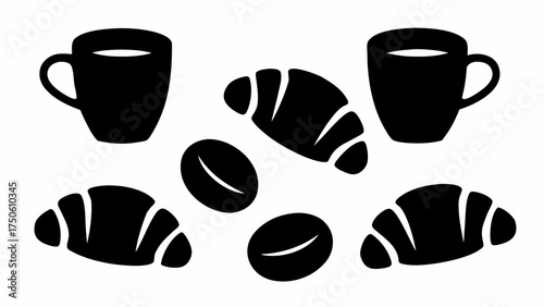 Freshly brewed coffee with warm croissants and roasted coffee beans in elegant minimalist style