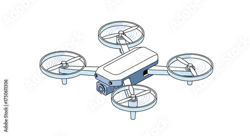 A detailed technical illustration of a compact personal aerial drone with four propellers and a central fuselage.