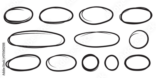 Red hand drawn circle set