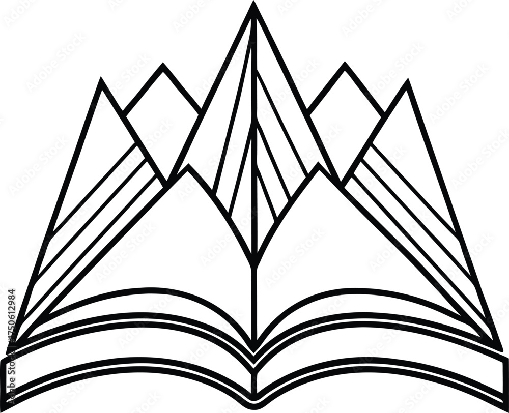 Fototapeta premium Book with Waves Spilling Out Line Art Illustration