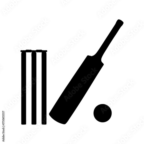 Cricket bat ball wickets silhouette icon vector illustration on white background