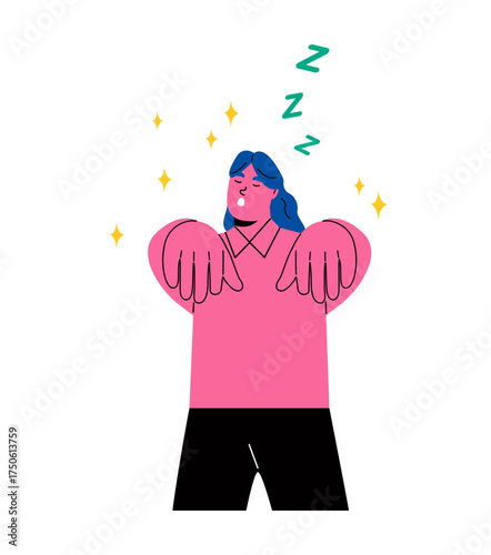 Business woman walks in a dream. Somnambulism concept. Flat vector illustration isolated on white background
