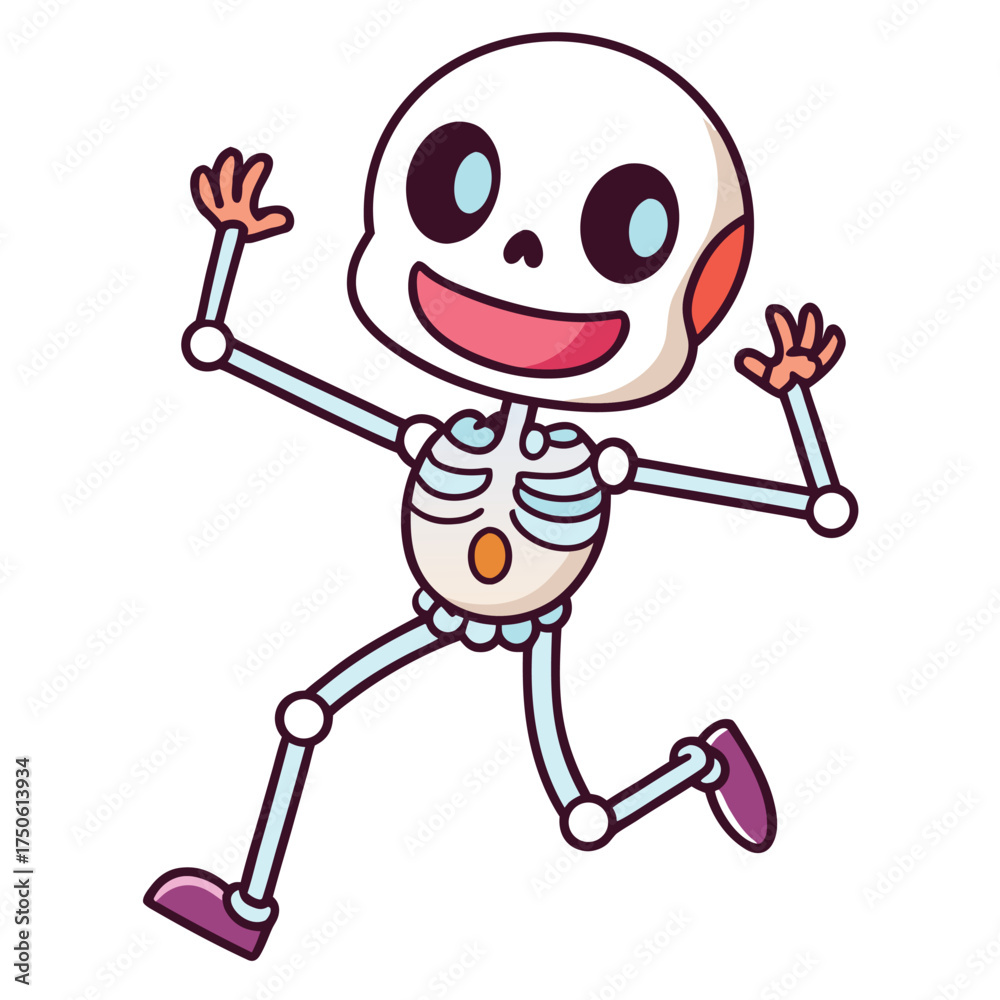Obraz premium Cute cartoon skeleton dancing with joy happy