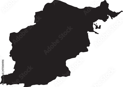 Afghanistan map silhouette solid black geographical outline political borders country shape vector
