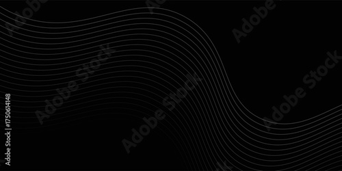 Black abstract background design. Modern wavy line pattern (guilloche curves) in monochrome colors. Premium stripe texture