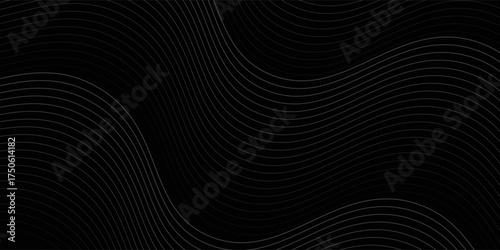 Black abstract background design. Modern wavy line pattern (guilloche curves) in monochrome colors. Premium stripe texture