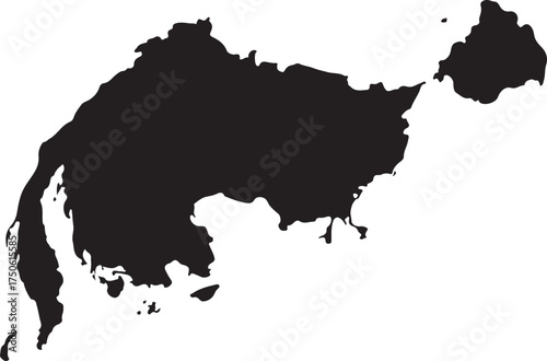 Abstract black silhouette of a complex landmass or archipelago isolated on white vector