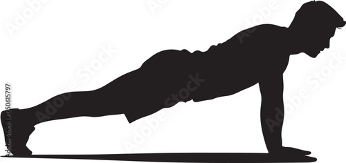 Strong Man in Plank Pose Silhouette - Core Exercise Vector