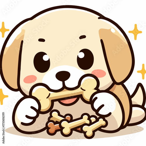 Illustration of a cute dog biting a bone