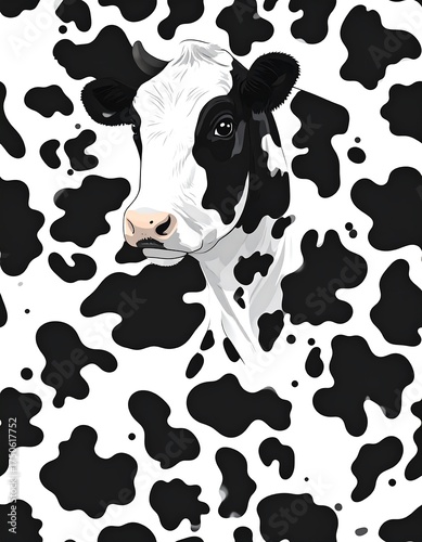 Cow portrait on a cow print background