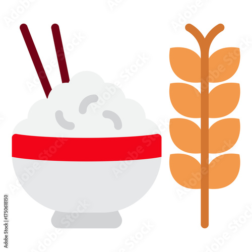 Bowl of Rice with Chopsticks and Wheat
