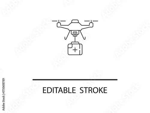 Drone delivering medical supplies for urgent care aid with editable strokes offering customization and scalability for modern design needs.