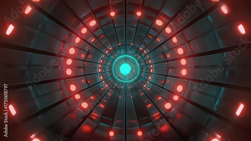 Futuristic Sci-Fi Tunnel with Red and Cyan Neon Lights