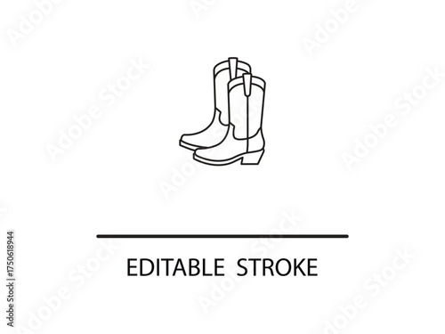 Cowboy boots outline for western fashion designs and country lifestyle projects with clean editable stroke style and modern appeal.