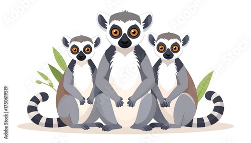 Cute lemur family sitting together