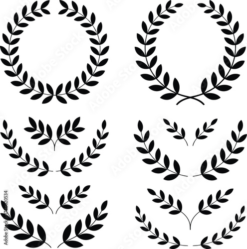 Collection of laurel wreath and leafy branch design elements