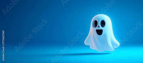 Cute 3D ghost character  floating on blue background