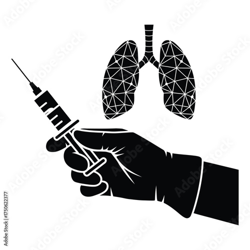 Medical illustration of a syringe and lungs for vaccination or treatment