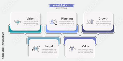 Timeline Creator infographic template. 5 Step timeline journey, calendar Flat simple infographics design template. presentation graph. Business concept with 5 options, gantt vector illustration.