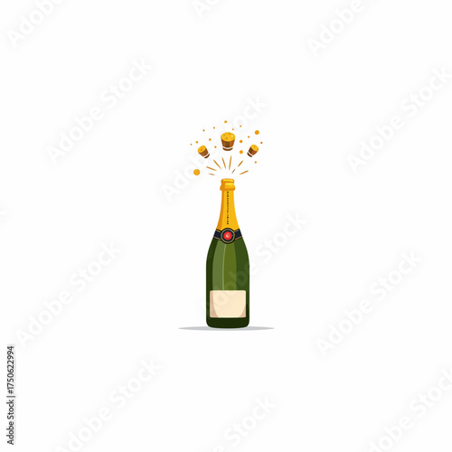 Vibrant Celebration of Effervescence with Champagne Bottle and Exploding Cork, Symbolizing Joyous Occasions and Lively Festivities in Dynamic, Whimsical Style