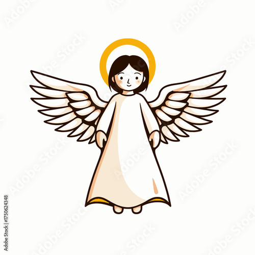 Illustration of a Cute Angelic Figure with Halo and Wings in a Simple Art Style on a Clean White Background