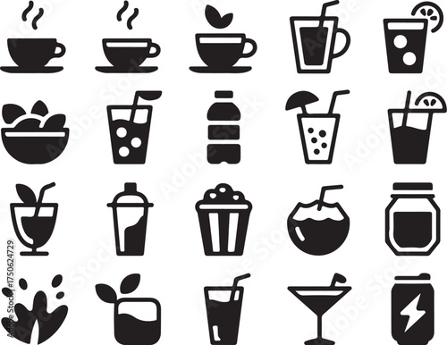 Fresh drinks and snacks collection icons