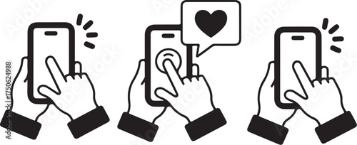 Hands interact with phone, liking content online