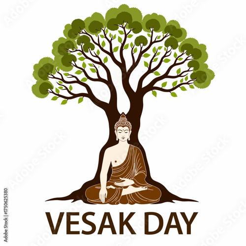 Serene Buddha Meditating Peacefully Under a Majestic Bodhi Tree on Vesak Day Celebrating Enlightenment and Spiritual Harmony in Tranquil Natural Setting