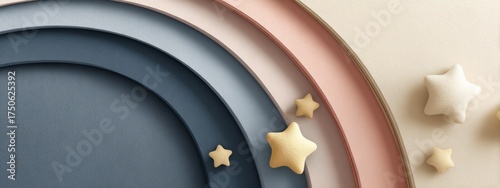 A colorful rainbow with stars and a star in the middle