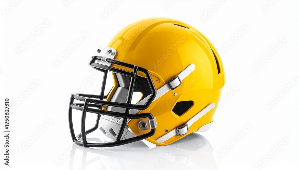 Fototapeta premium Bright Yellow American Football Helmet with Faceguard and Chin Strap