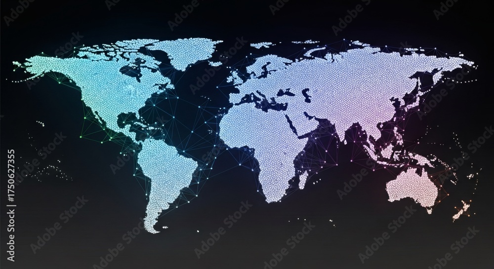 Fototapeta premium Networked World Map With Gradient And Connection Points Illustration