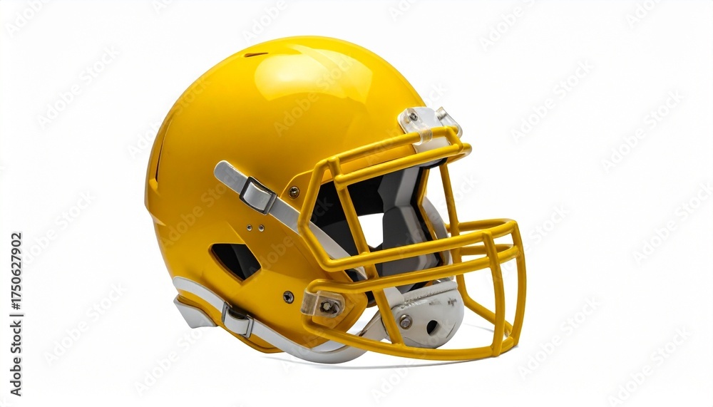 Fototapeta premium Bright Yellow American Football Helmet with Faceguard and Chin Strap