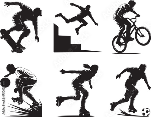 Dynamic athletes in action: skate, bike, ball, and roller