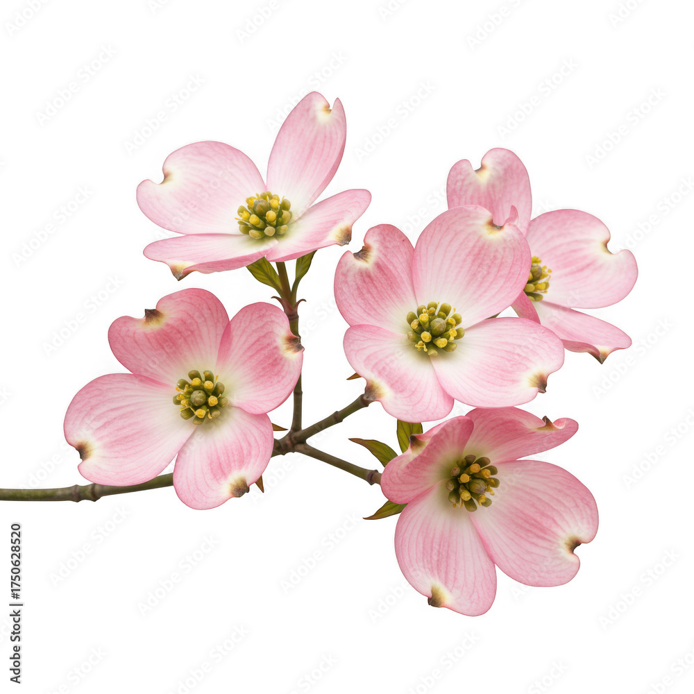 Obraz premium Delicate pink dogwood blossoms branch isolated on black studio shot isolated on transparent background
