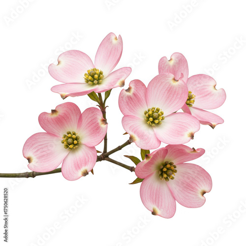 Delicate pink dogwood blossoms branch isolated on black studio shot isolated on transparent background
