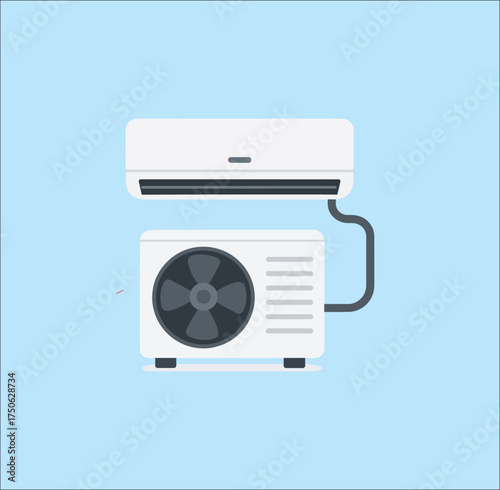 Art & Illustration
Minimalist vector illustration of air conditioner indoor and outdoor units on blue background.